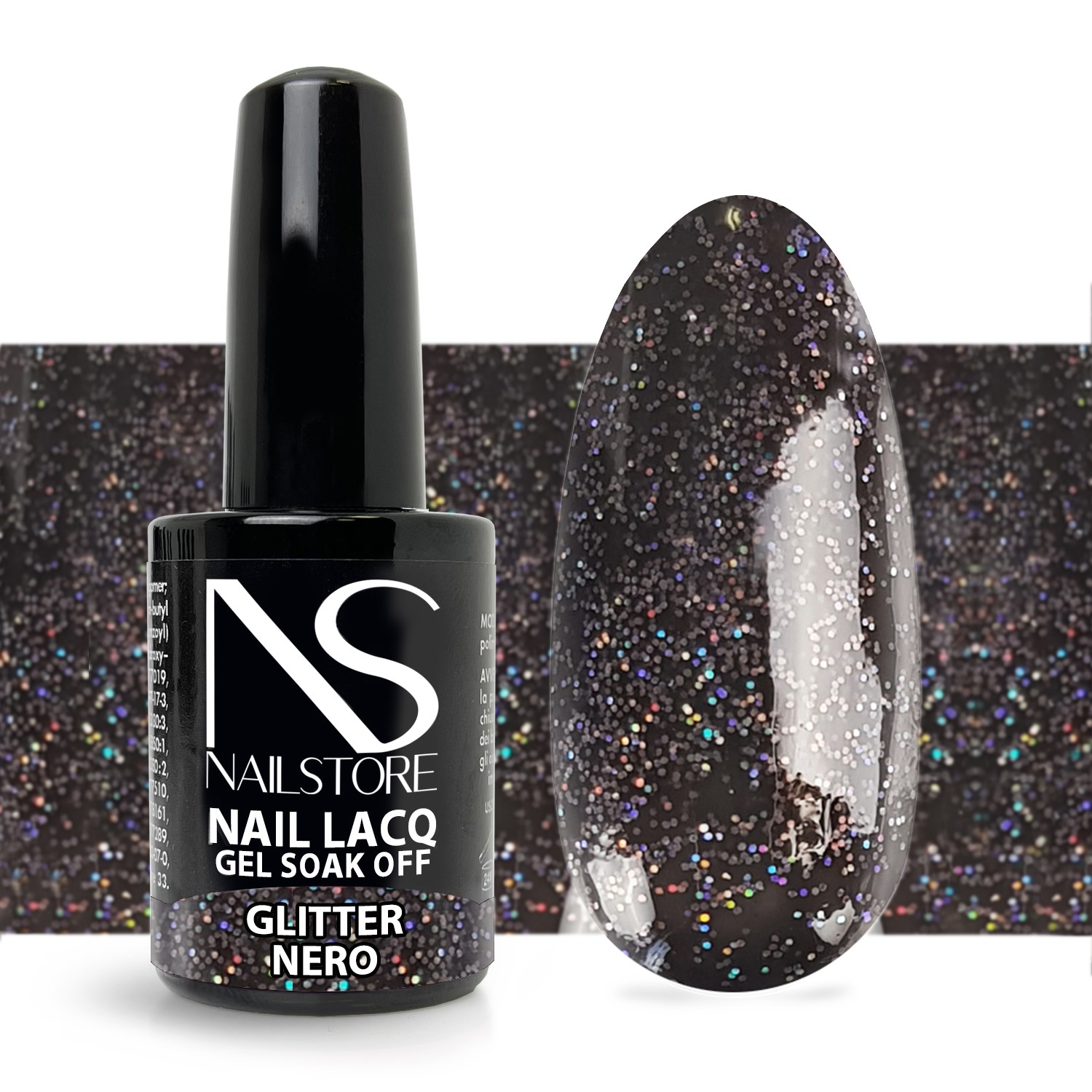 Semipermanente Nail Lacq Glitter Nero - Nail Store